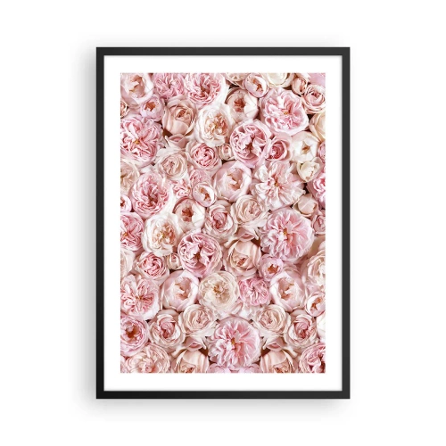 Plakat w czarnej ramie - Romantyczna kompozycja różowych kwiatów w zbliżeniu - 50x70cm - Usłane różami - Nowoczesna dekoracja ścienna do salonu i sypialni ARTTOR