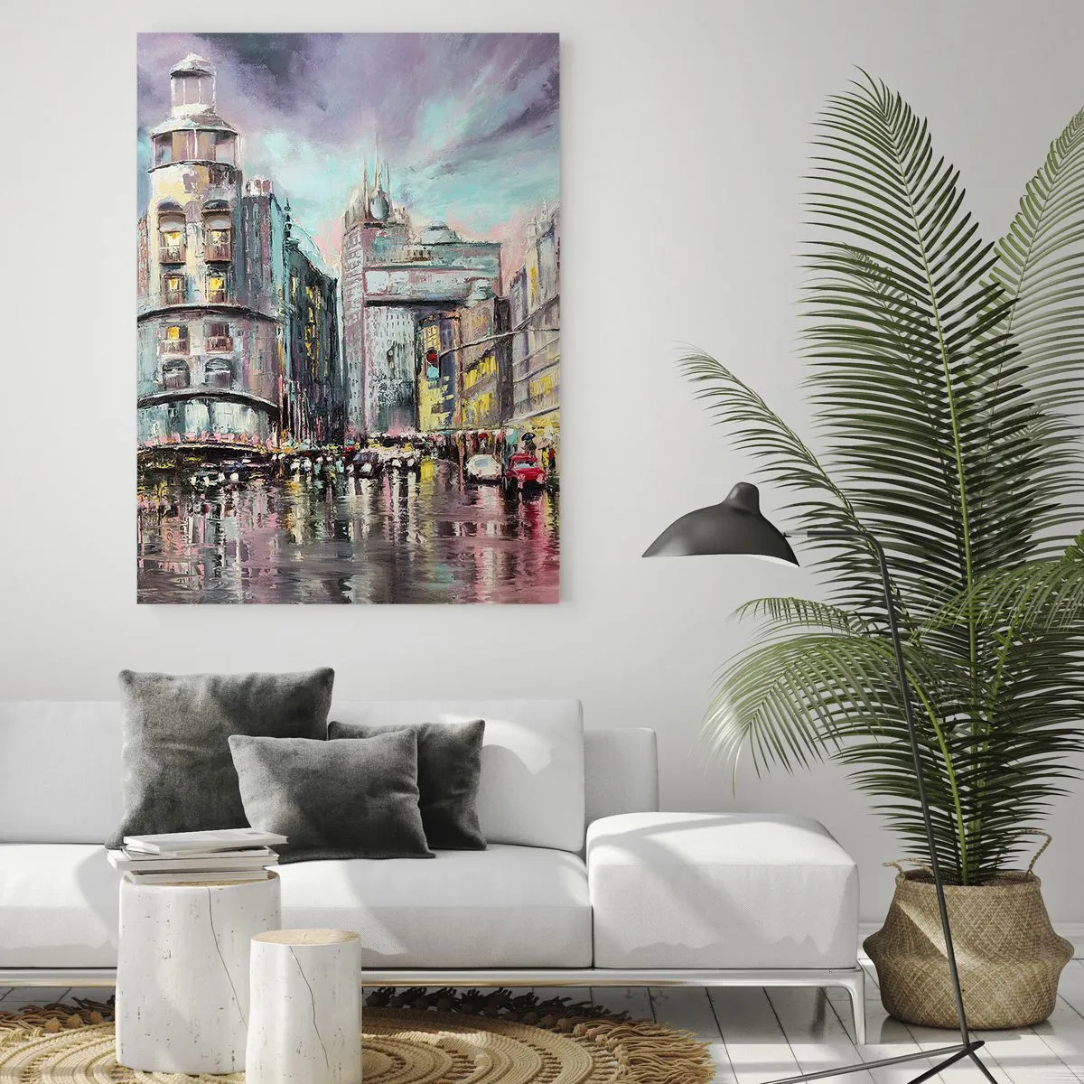 Obraz na szkle - Ulica miasta w deszczu z efektownym odbiciem świateł - 50x70cm - To będzie udany wieczór - Nowoczesna dekoracja ścienna do salonu, kuchni i sypialni ARTTOR