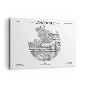 Obraz na płótnie - Mapa Vancouver w minimalistycznym, czarno-białym stylu - 120x80cm - Anatomia Vancouver - Nowoczesna dekoracja ścienna do salonu, kuchni i sypialni ARTTOR