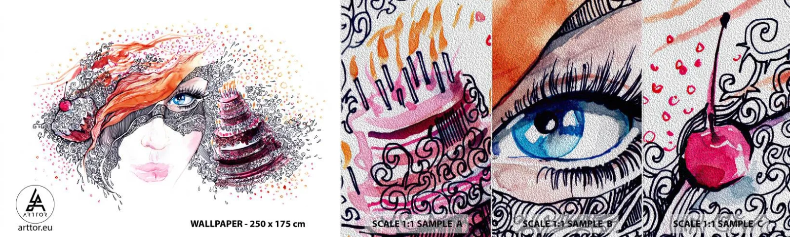 Fototapeta Próbka Premium Sand - Z nią codziennie jest święto - Abstrakcja, Twarz Kobiety, Tort - 100x30 cm