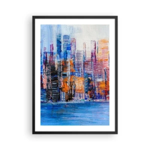 Plakat w czarnej ramie - Abstrakcyjna panorama miasta w intensywnych barwach - 50x70cm - Radosna metropolia - Nowoczesna dekoracja ścienna do salonu i sypialni ARTTOR