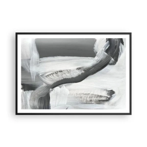 Plakat w czarnej ramie - Szaro-biała abstrakcja z dynamicznymi liniami - 100x70cm - Zdecydowanym ruchem - Nowoczesna dekoracja ścienna do salonu i sypialni ARTTOR