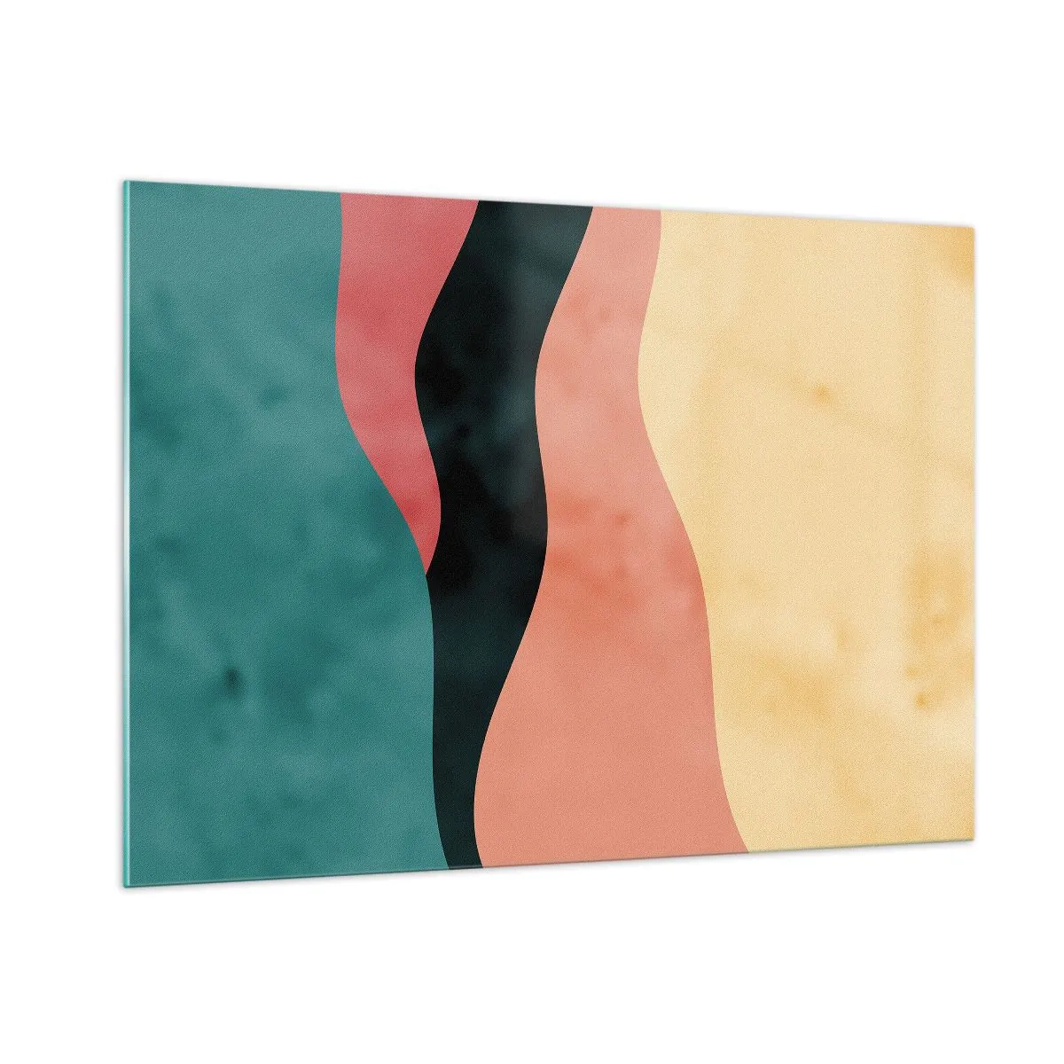 Obraz na szkle - Kolorowe fale w odcieniach zieleni, różu, czerni i beżu - 100x70cm - Zgodna niezgodność - Nowoczesna dekoracja ścienna do salonu, kuchni i sypialni ARTTOR