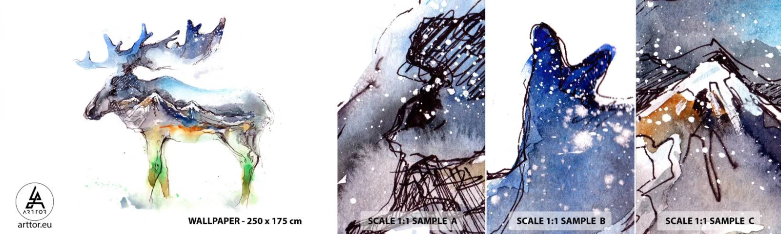 Fototapeta Próbka Samoprzylepna Deluxe Sticker - Bohater zimowej opowieści - Abstrakcja, Łoś, Góry - 100x30 cm