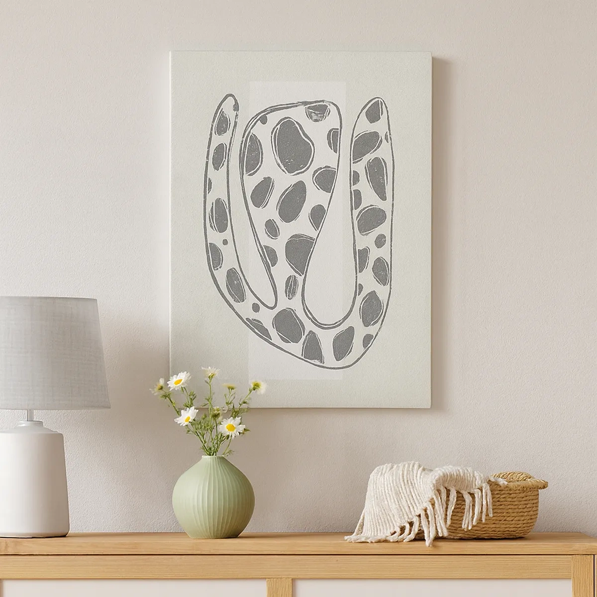 Obraz na płótnie - Abstrakcyjna organiczna forma z plamami w odcieniach szarości - 50x70cm - Przedziwne stworzenie - Nowoczesna dekoracja ścienna do salonu, kuchni i sypialni ARTTOR