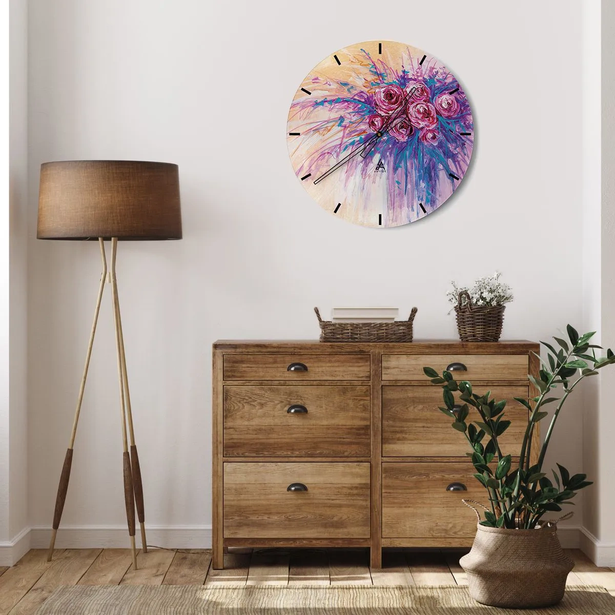 Zegar ścienny - Abstrakcyjny bukiet róż w artystycznym stylu - 30x30cm - Różana fontanna - Nowoczesna dekoracja ścienna do salonu, kuchni i sypialni ARTTOR