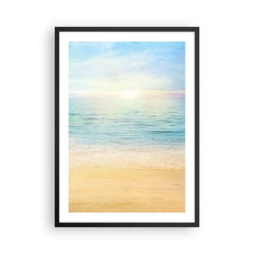 Plakat w czarnej ramie - Spokojny widok na plażę i morze o wschodzie słońca - 50x70cm - Wielki błękit - Nowoczesna dekoracja ścienna do salonu i sypialni ARTTOR