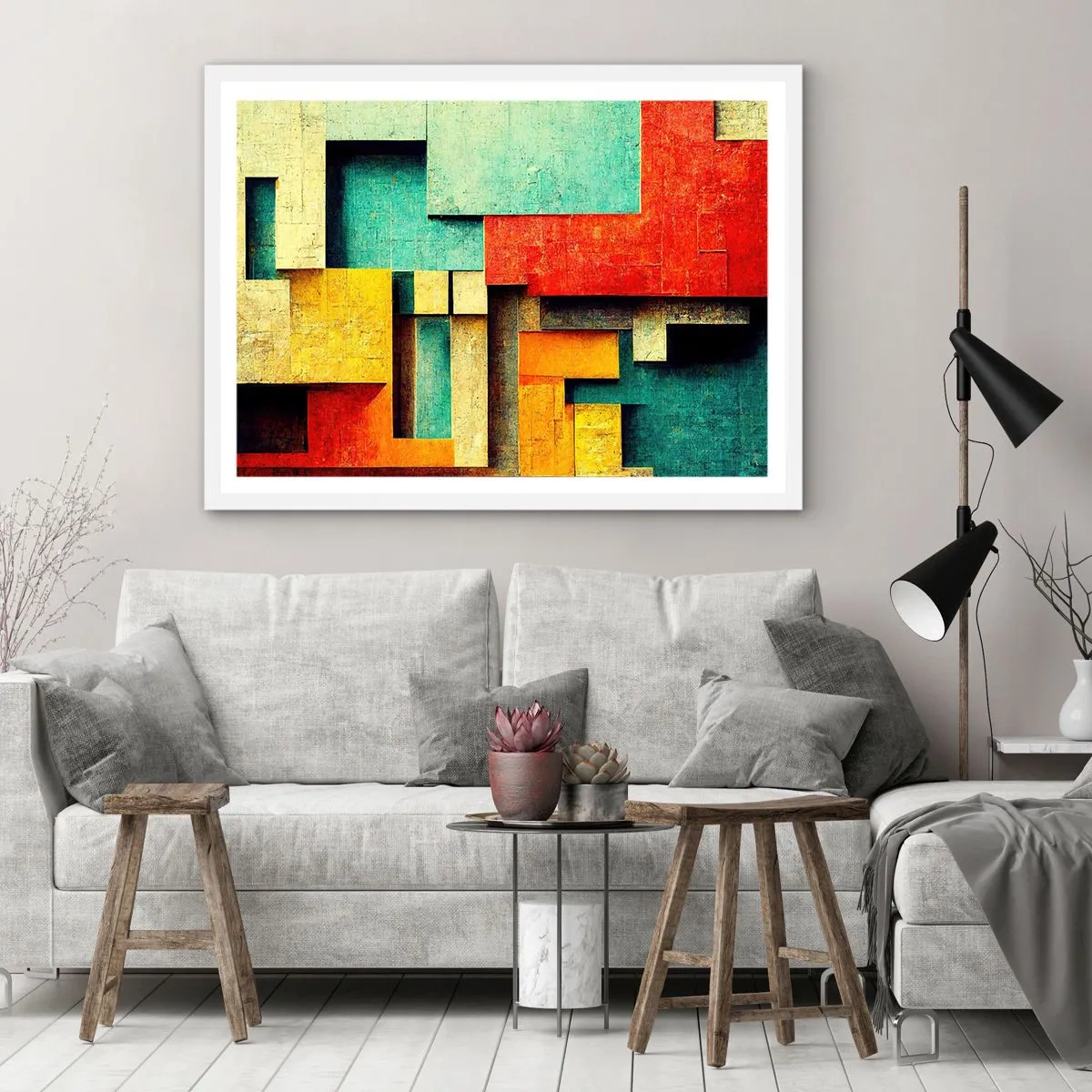 Plakat w białej ramie - Festiwal kątów prostych - 91x61 cm