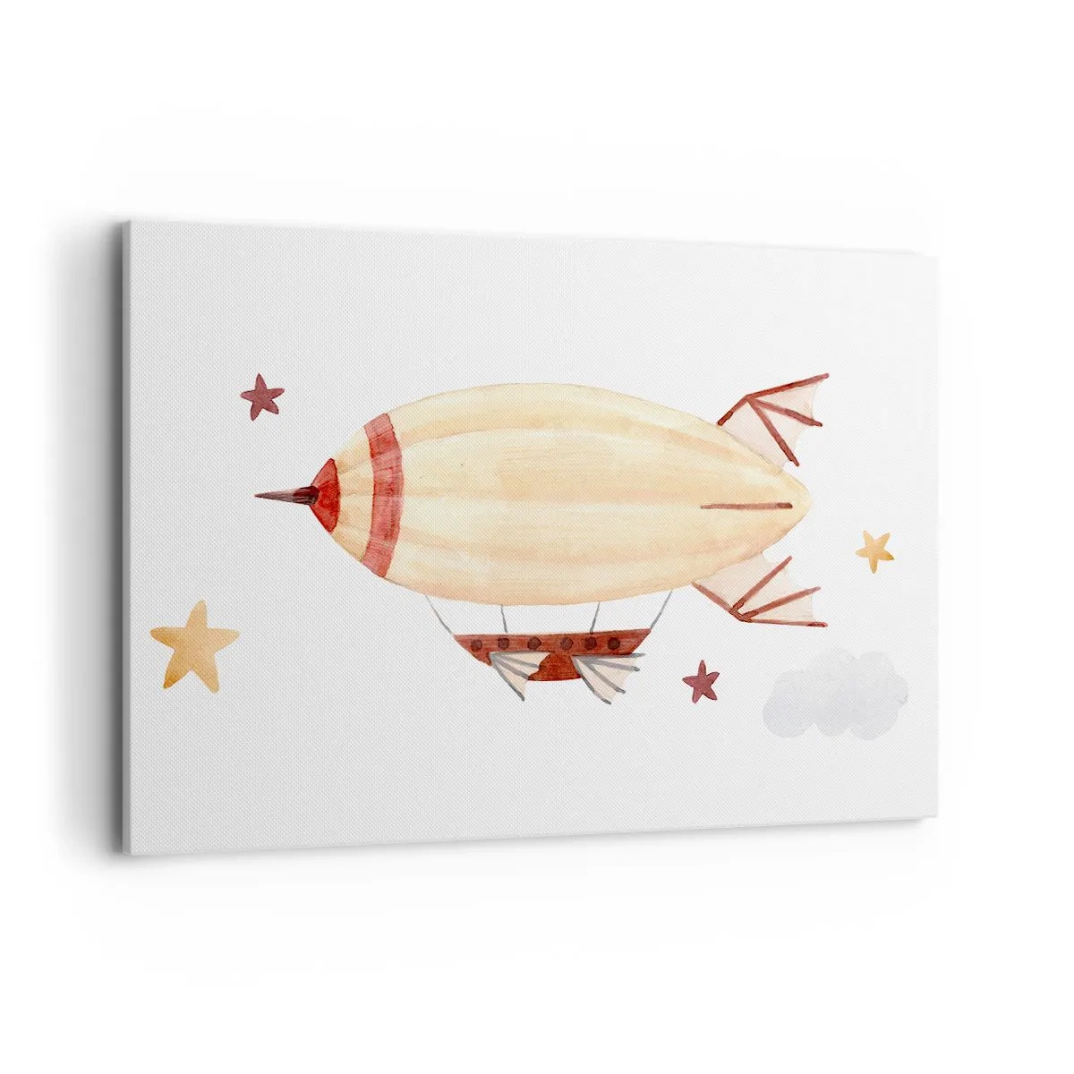 Obraz na płótnie - Ręcznie malowany sterowiec na tle gwiazd - 120x80cm - Powietrzny statek - Nowoczesna dekoracja ścienna do salonu, kuchni i sypialni ARTTOR
