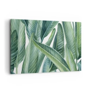 Obraz na płótnie - Zielone liście w minimalistycznym, botanicznym stylu - 100x70cm - Zieleń sama w sobie - Nowoczesna dekoracja ścienna do salonu, kuchni i sypialni ARTTOR