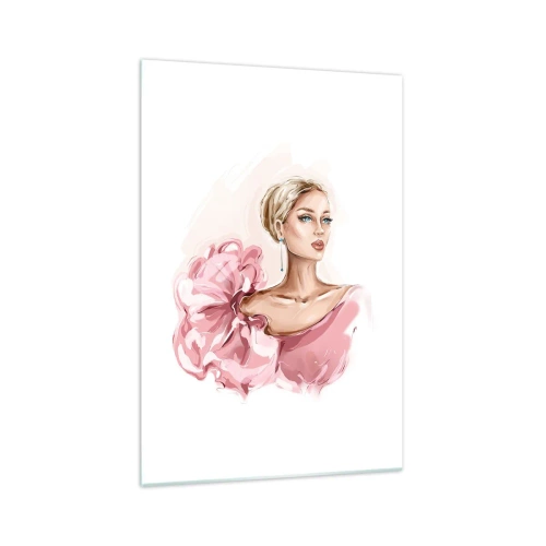 Obraz na szkle - Portret kobiety w różowej sukni na jasnym tle - 70x100cm - Jak malowana… - Nowoczesna dekoracja ścienna do salonu i sypialni ARTTOR