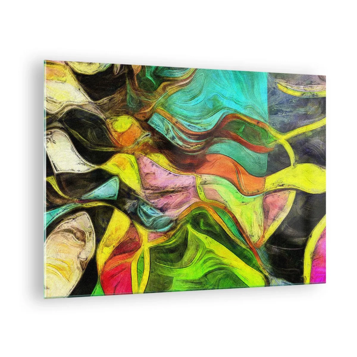 Obraz na szkle - Abstrakcyjna kompozycja z intensywnymi, wielobarwnymi falami - 70x50cm - Ruch to życie - Nowoczesna dekoracja ścienna do salonu i sypialni ARTTOR