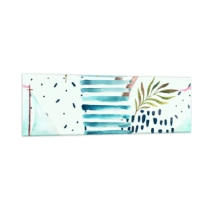 Obraz na szkle - Abstrakcyjny wzór z palmami i akcentami marynistycznymi - 160x50cm - Wakacje pod palmami - Nowoczesna dekoracja ścienna do salonu i sypialni ARTTOR