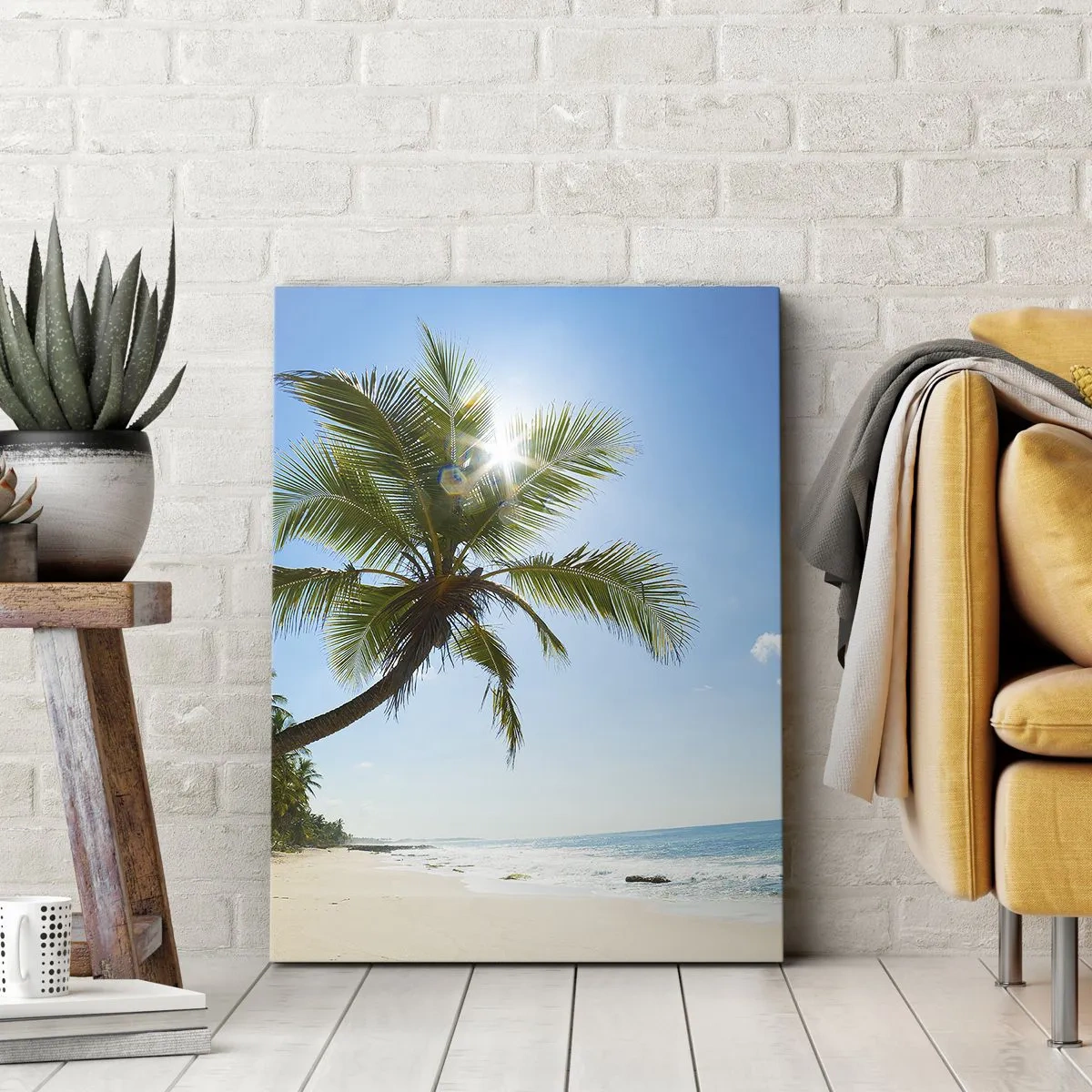 Obraz na płótnie - Plaża z palmami w tropikalnym krajobrazie - 70x100cm - Nie pokazywać nikomu - Nowoczesna dekoracja ścienna do salonu i sypialni ARTTOR