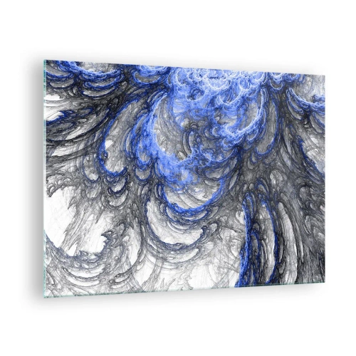 Obraz na szkle - Dynamiczna abstrakcja w odcieniach niebieskiego i szarości - 70x50cm - Narodziny fali - Nowoczesna dekoracja ścienna do salonu i sypialni ARTTOR