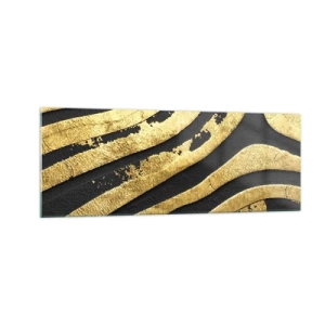 Obraz na szkle - Złote abstrakcyjne fale na czarnym tle - 140x50cm - Wszystko płynie - Nowoczesna dekoracja ścienna do salonu i sypialni ARTTOR
