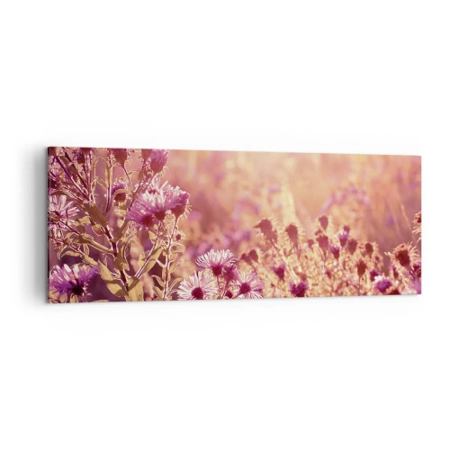 Obraz na płótnie - Łąka w świetle zachodzącego słońca - 140x50cm - Przed odejściem lata - Nowoczesna dekoracja ścienna do salonu i sypialni ARTTOR