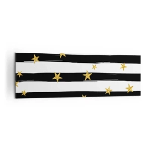 Obraz na płótnie - Czarno-białe pasy z złotymi gwiazdkami - 160x50cm - Wszyscy urodziliśmy się pod szczęśliwą gwiazdą - Nowoczesna dekoracja ścienna do salonu i sypialni ARTTOR