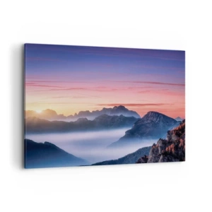 Obraz na płótnie - Górski krajobraz o wschodzie słońca z mgłami w dolinach - 120x80cm - Nad dolinami - Nowoczesna dekoracja ścienna do salonu, kuchni i sypialni ARTTOR