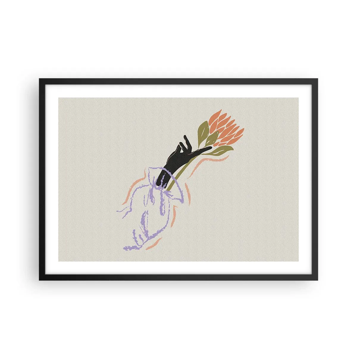 Plakat w czarnej ramie - Minimalistyczny bukiet kwiatów w delikatnym stylu - 70x50cm - Siostrzany dotyk - Nowoczesna dekoracja ścienna do salonu i sypialni ARTTOR