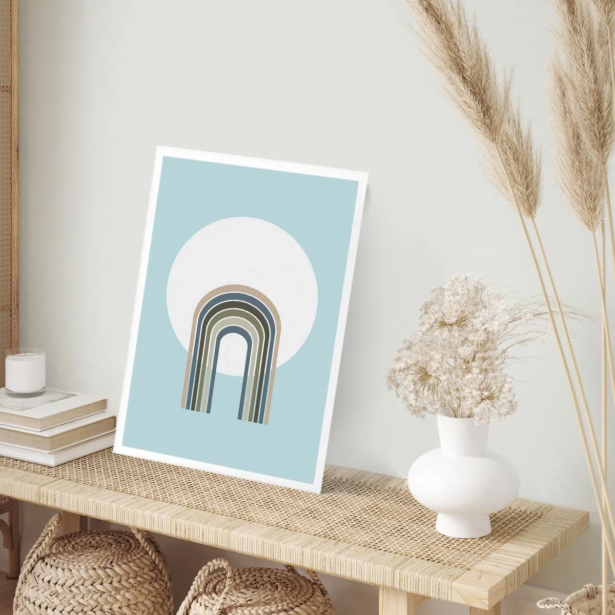 Plakat - Minimalistyczny łuk z pastelowymi odcieniami na tle okręgu - 50x70cm - Nieodparte przyciąganie - Nowoczesna dekoracja ścienna do salonu, kuchni i sypialni ARTTOR