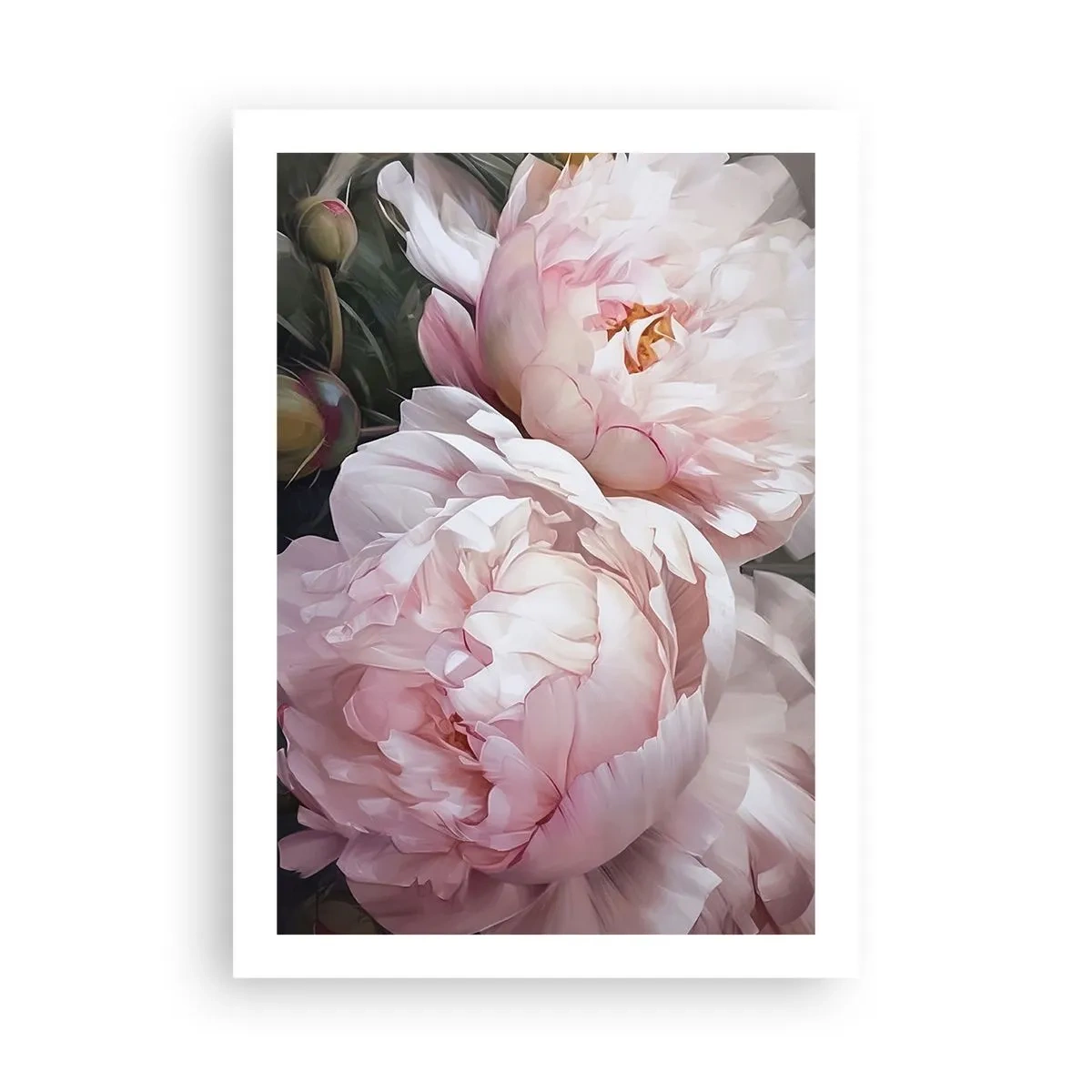Plakat - Delikatne piwonie w pastelowych odcieniach różu i bieli - 50x70cm - Zatrzymane w rozkwicie - Nowoczesna dekoracja ścienna do salonu, kuchni i sypialni ARTTOR