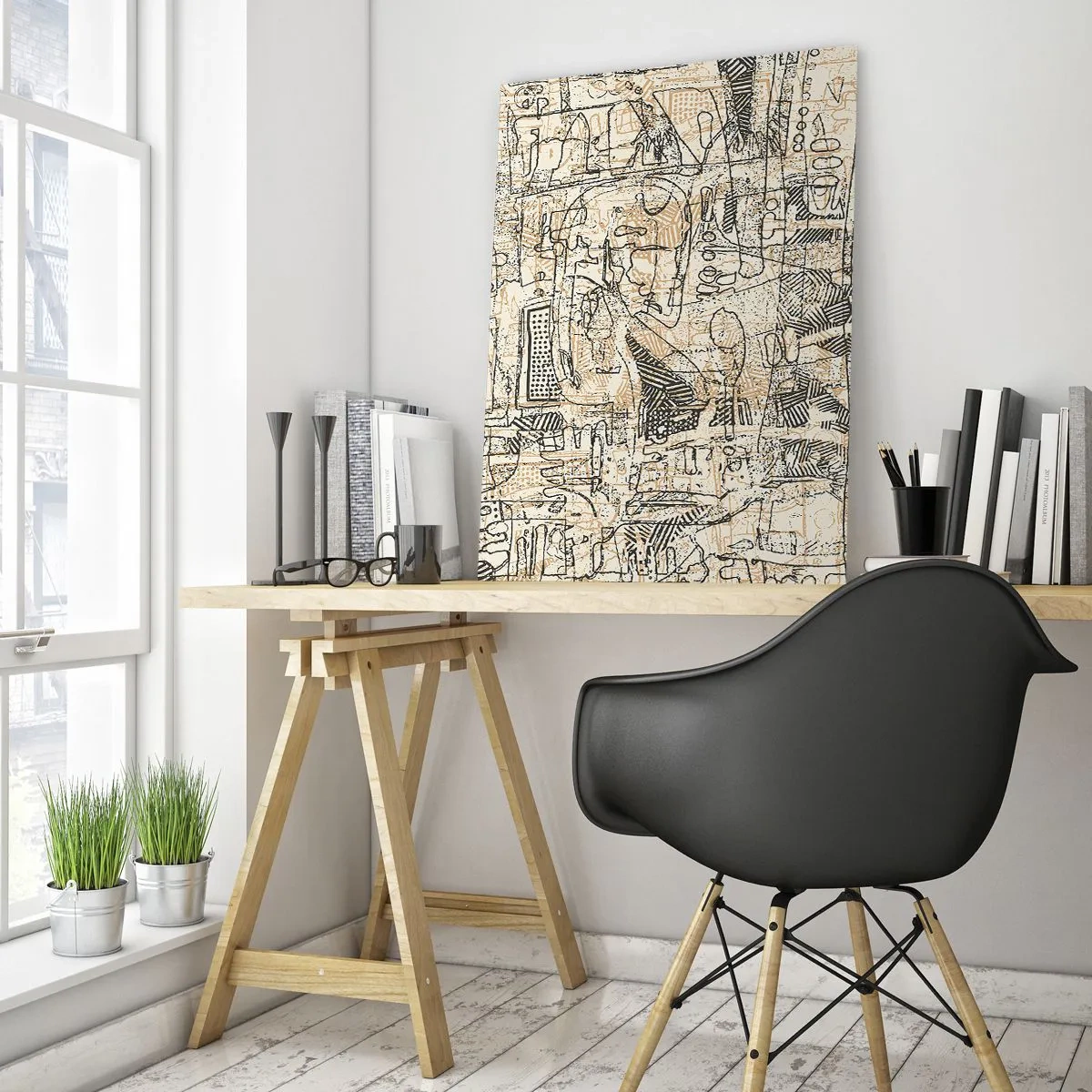 Obraz na szkle - Abstrakcyjne wzory i linie na beżowym tle - 70x100cm - Czeka na rozszyfrowanie - Nowoczesna dekoracja ścienna do salonu i sypialni ARTTOR