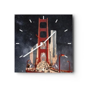 Zegar ścienny - Most Golden Gate z miastem w tle na tle gwiaździstego nieba - 30x30cm - Zawsze w centrum - Nowoczesna dekoracja ścienna do salonu i sypialni ARTTOR