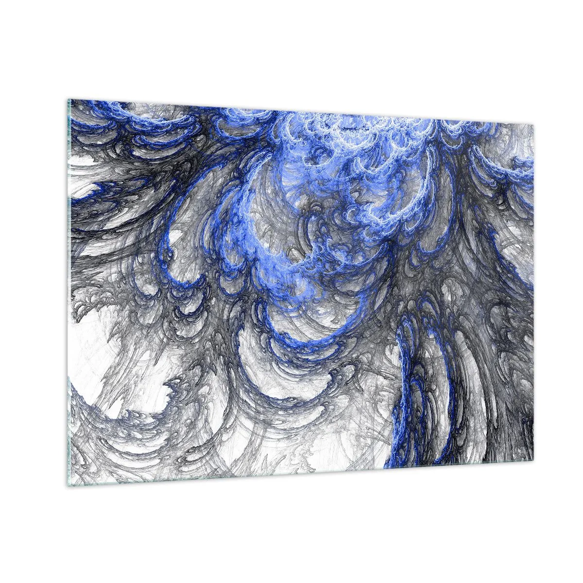 Obraz na szkle - Dynamiczna abstrakcja w odcieniach niebieskiego i szarości - 100x70cm - Narodziny fali - Nowoczesna dekoracja ścienna do salonu, kuchni i sypialni ARTTOR