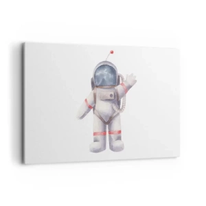 Obraz na płótnie - Astronauta w stylu akwarelowym na białym tle - 120x80cm - To na razie! - Nowoczesna dekoracja ścienna do salonu, kuchni i sypialni ARTTOR