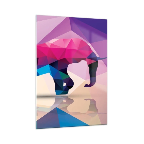 Obraz na szkle - Geometryczny słoń w żywej kolorowej abstrakcji - 50x70cm - Kryształowy dinozaur - Nowoczesna dekoracja ścienna do salonu, kuchni i sypialni ARTTOR