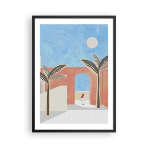 Plakat w czarnej ramie - Minimalistyczna sceneria z palmami i łukiem - 50x70cm - Arabski dzień - Nowoczesna dekoracja ścienna do salonu i sypialni ARTTOR