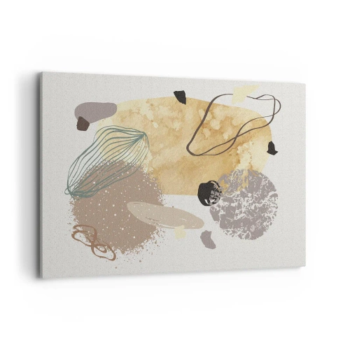 Obraz na płótnie - Kompozycja abstrakcyjnych kształtów w beżach i żółciach - 100x70cm - Plumkologia stosowana - Nowoczesna dekoracja ścienna do salonu, kuchni i sypialni ARTTOR