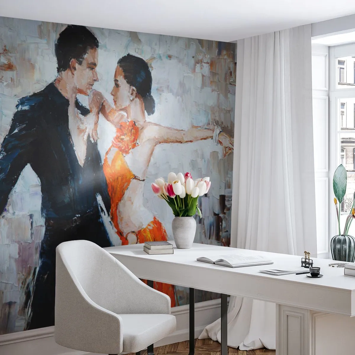 Fototapeta Premium Sand - Ekspresyjni tancerze w dynamicznym układzie tanecznym - 100x70cm - Dirty dancing - Nowoczesna dekoracja ścienna do salonu, kuchni i sypialni ARTTOR
