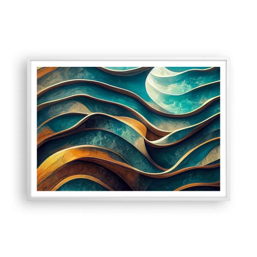 Plakat w białej ramie - Meandry błękitu - 100x70 cm