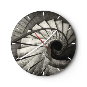 Zegar ścienny - Czarno-białe spiralne schody z widokiem w dół i geometrycznym układem stopni - 30x30cm - Schodami w górę, schodami w dół - Nowoczesna dekoracja ścienna do salonu, kuchni i sypialni ARTTOR