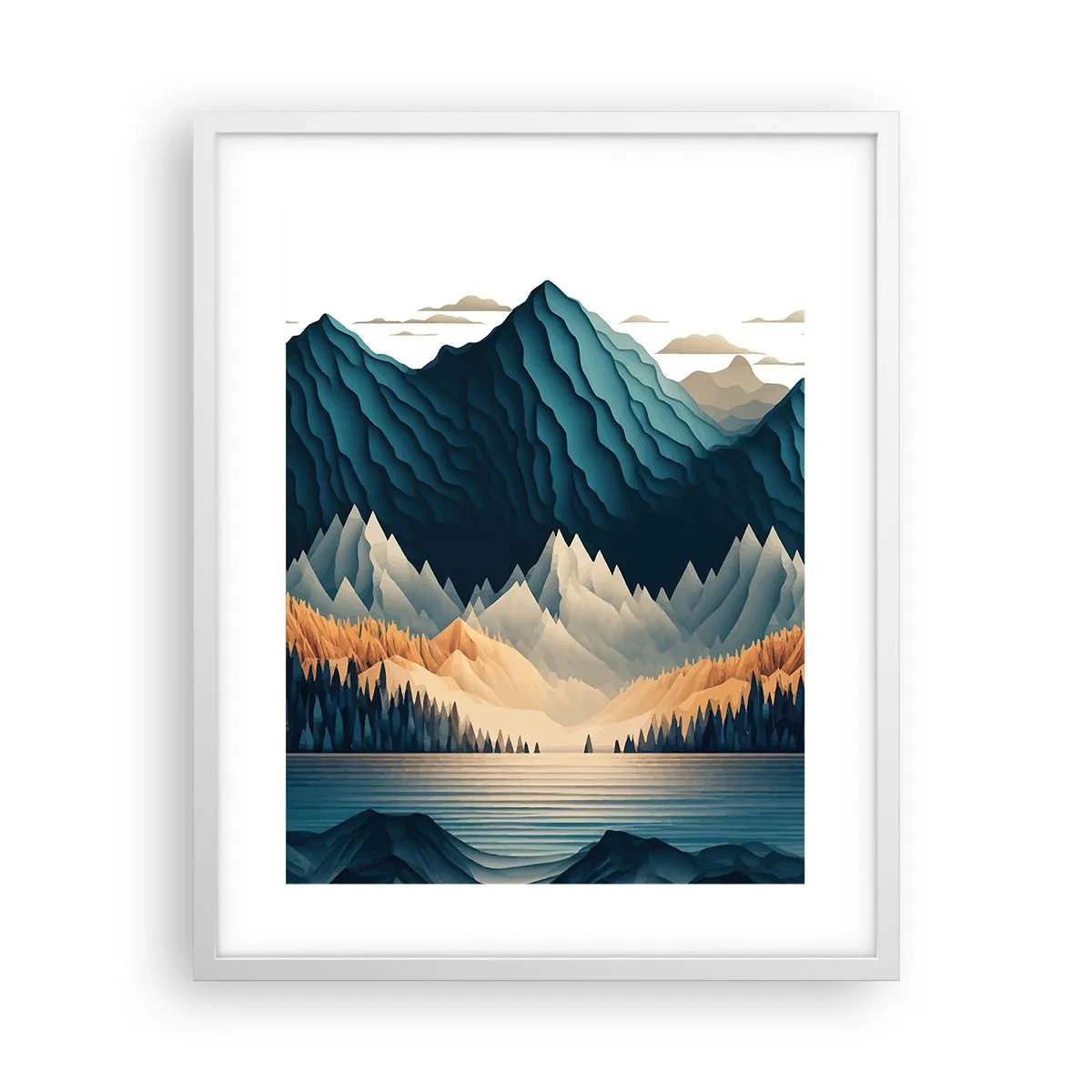 Plakat w białej ramie - Pejzaż górski doskonały - 40x50 cm
