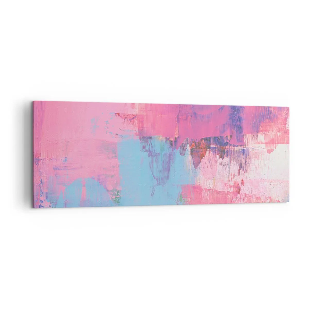 Obraz na płótnie - Abstrakcyjna kompozycja w różu i błękicie - 140x50cm - Róż, błękit i szczypta światła - Nowoczesna dekoracja ścienna do salonu i sypialni ARTTOR