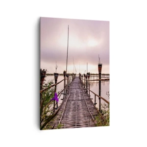 Obraz na płótnie - Bambusowy most na wodzie o świcie - 70x100cm - Spokój i cisza Azji - Nowoczesna dekoracja ścienna do salonu i sypialni ARTTOR