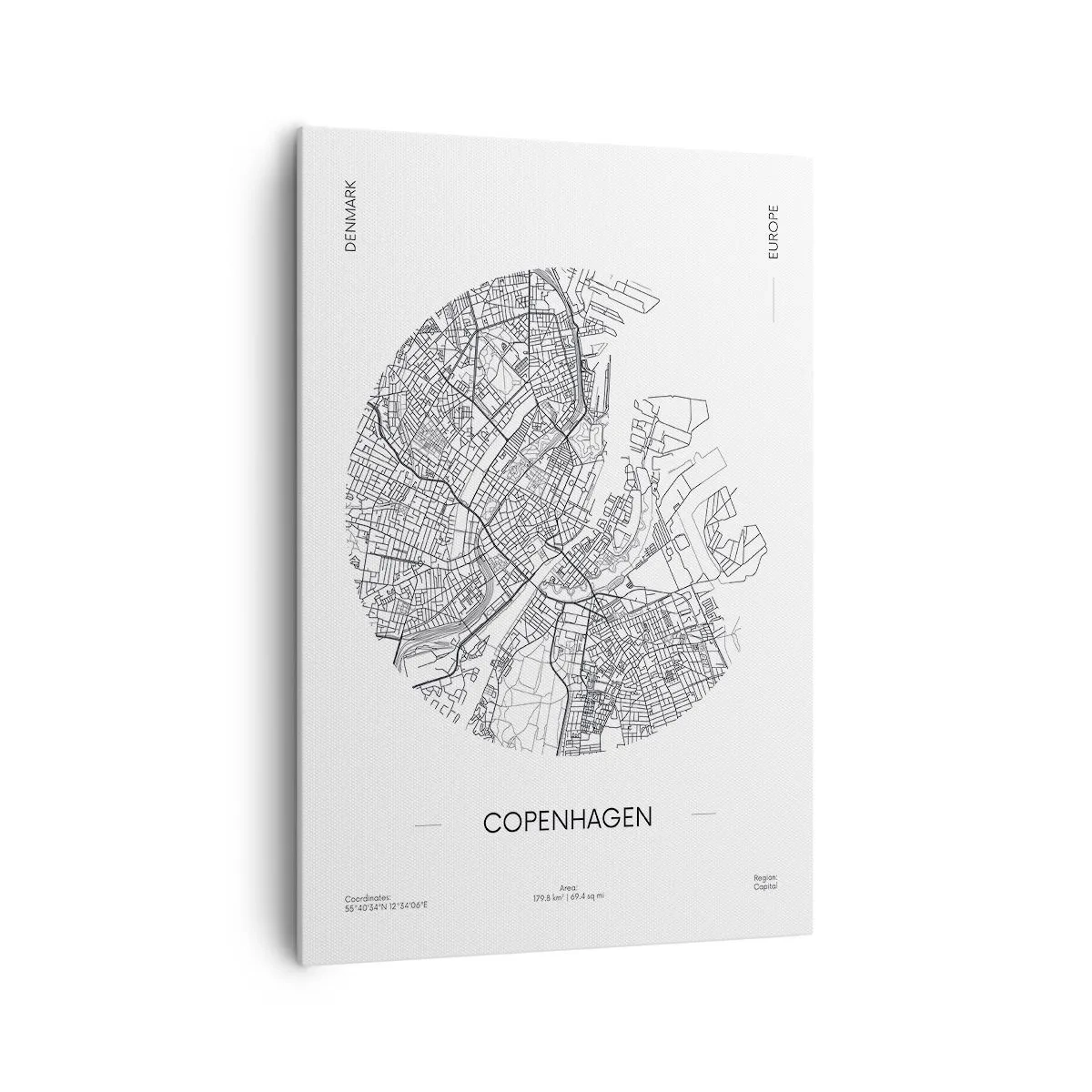 Obraz na płótnie - Mapa Kopenhagi w minimalistycznym, czarno-białym stylu - 70x100cm - Anatomia Kopenhagi - Nowoczesna dekoracja ścienna do salonu i sypialni ARTTOR