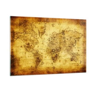 Obraz na szkle - Stara mapa świata w stylu vintage - 120x80cm - Dziwny jest ten świat - Nowoczesna dekoracja ścienna do salonu, kuchni i sypialni ARTTOR