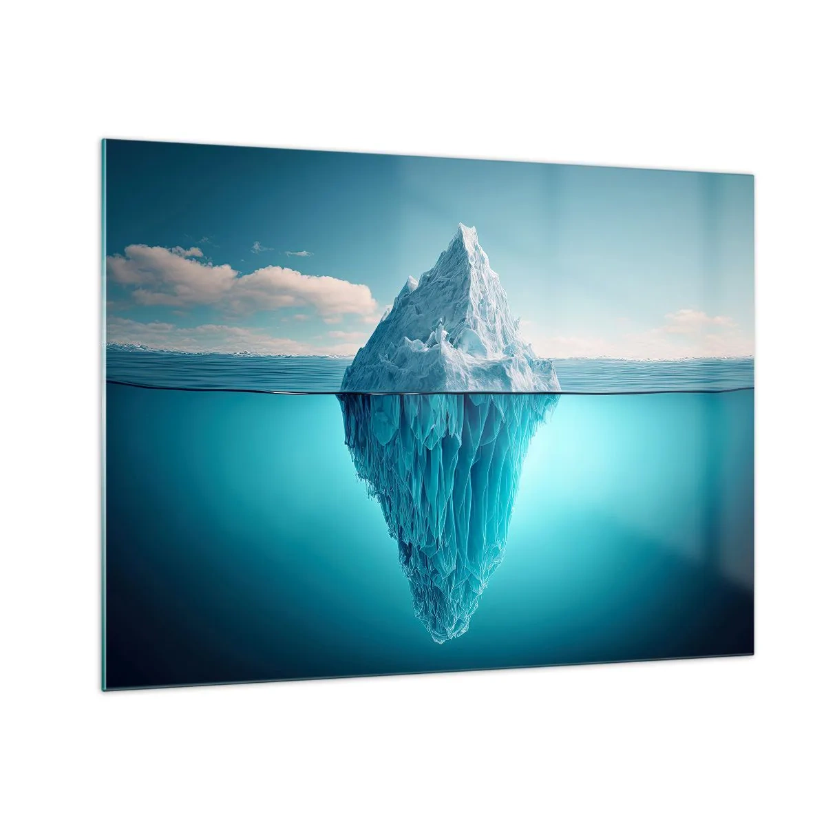 Obraz na szkle - Góra lodowa unosząca się na oceanie z widoczną częścią pod wodą - 70x50cm - Królowa lodu - Nowoczesna dekoracja ścienna do salonu i sypialni ARTTOR