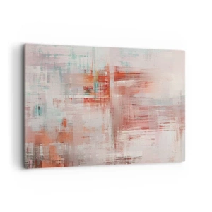 Obraz na płótnie - Abstrakcyjna kompozycja z odcieniami czerwieni i pastelowych barw - 100x70cm - Zamglone. Ale różowe - Nowoczesna dekoracja ścienna do salonu, kuchni i sypialni ARTTOR