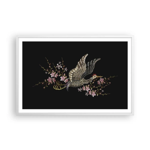 Plakat w białej ramie - Egzotyczny, haftowany ptak - 91x61 cm