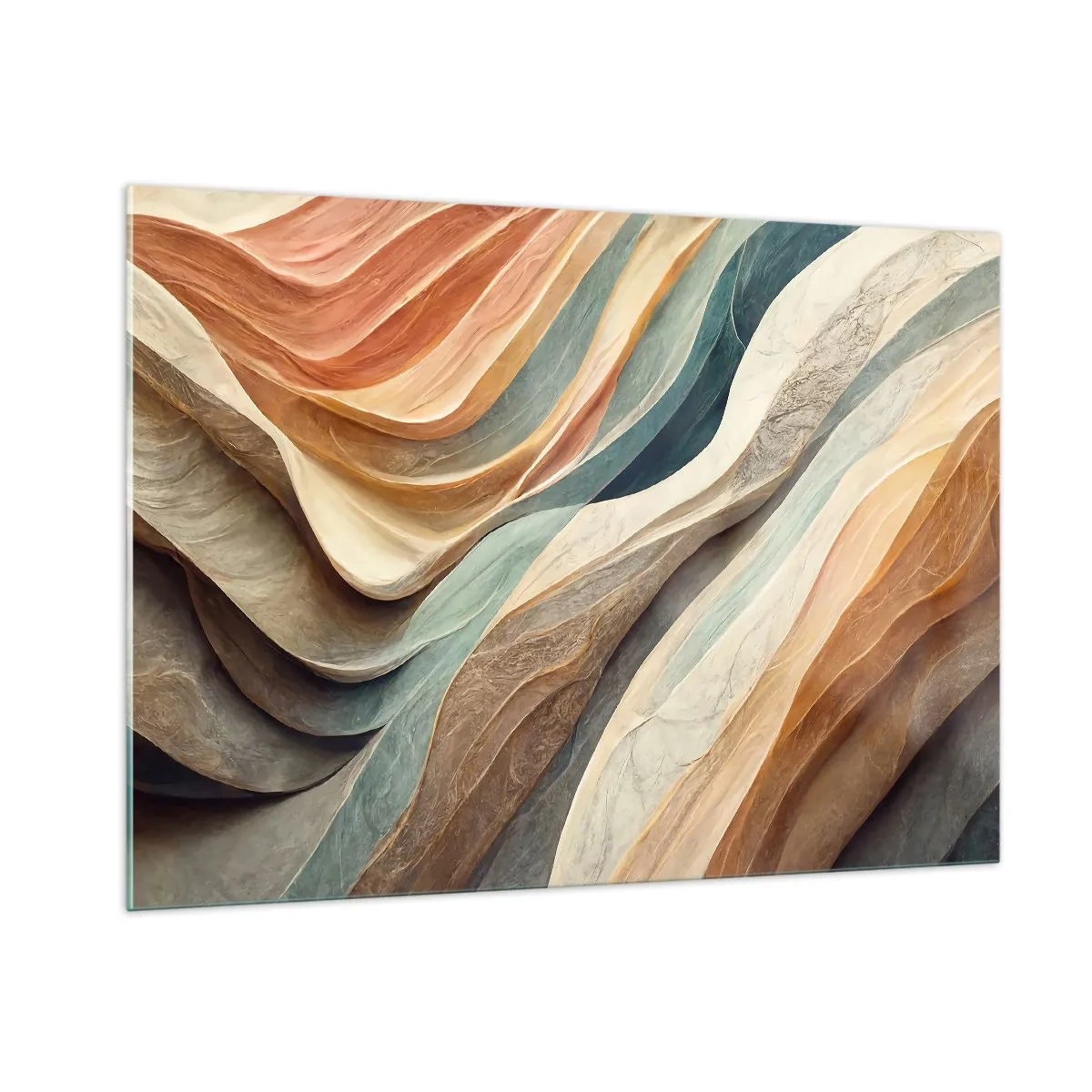 Obraz na szkle - Kolorowe warstwy przypominające fałdy skalne i piaskowe - 100x70cm - Chwila przed zmianą - Nowoczesna dekoracja ścienna do salonu, kuchni i sypialni ARTTOR