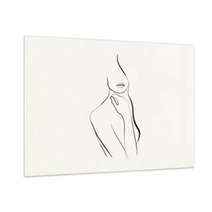 Obraz na szkle - Minimalistyczna linia ukazująca kobiecą sylwetkę na jasnym tle - 100x70cm - Fala melancholii - Nowoczesna dekoracja ścienna do salonu, kuchni i sypialni ARTTOR