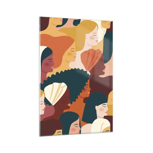 Obraz na szkle - Kolorowe profile kobiet w różnorodnych stylizacjach - 70x100cm - Tylko kobiecość - Nowoczesna dekoracja ścienna do salonu i sypialni ARTTOR