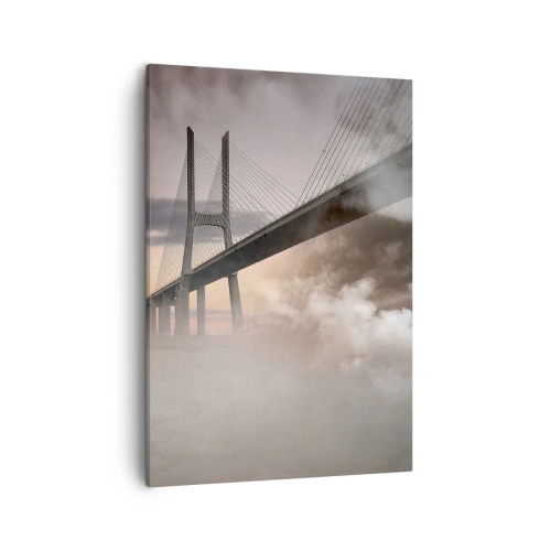 Obraz na płótnie - Nowoczesny most w otoczeniu mgły - 50x70cm - Nad rzeką, której nie ma - Nowoczesna dekoracja ścienna do salonu, kuchni i sypialni ARTTOR