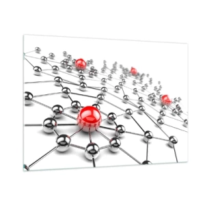 Obraz na szkle - Srebrna sieć molekuł z czerwonymi akcentami - 100x70cm - Srebrzysta sieć - Nowoczesna dekoracja ścienna do salonu, kuchni i sypialni ARTTOR