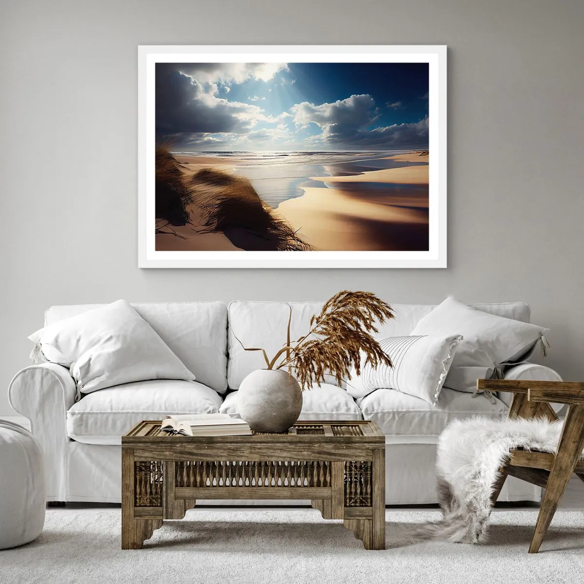 Plakat w białej ramie - Plaża, dzika plaża - 40x40 cm